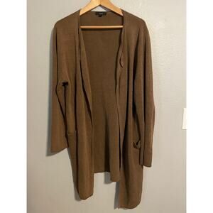 J Crew Womens Juliette Collarless Sweater blazer Large Brown Linen Open Front